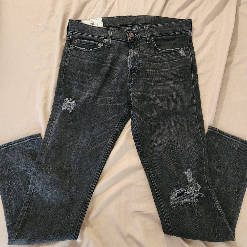 Mens Hollister dark grey distressed jeans